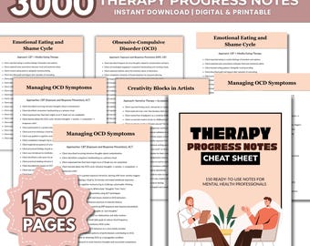 Aide-mémoire pour les notes de progression de la thérapie 3000, 150 pages, Aide pour les notes de counseling, Notes de thérapie efficace, Aide pour les notes de progression, Guide des notes de thérapie