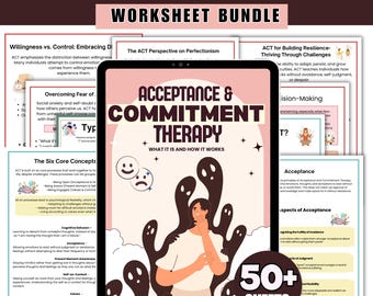 Terapia di Accettazione e Impegno (ACT): oltre 50 schede di lavoro, mindfulness, valori ACT, terapia del trauma, sollievo dall'ansia, benessere mentale, download immediato.