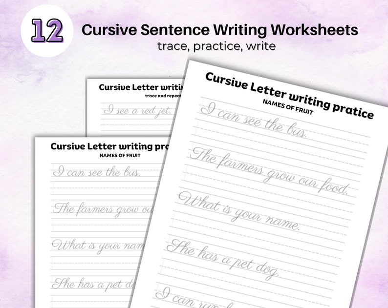Cursive Handwriting Practice Worksheets for Kids, Printable Cursive Alphabet Letter Tracing, 100Pages of Cursive Writing, size US PDF image 6