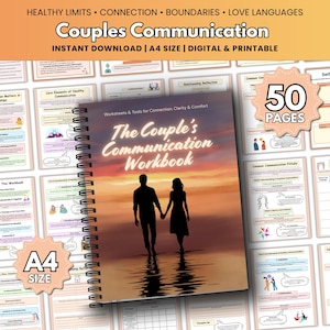Couples Communication Workbook, 50 Pages, Couples Counseling Tool, Relationship Reflection, Couples Activities, Instant Download