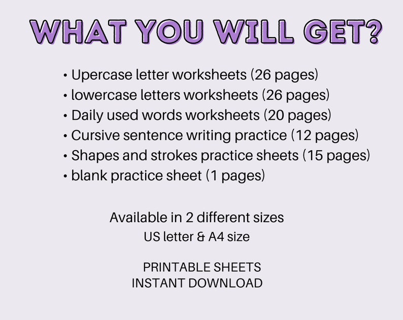 Cursive Handwriting Practice Worksheets for Kids, Printable Cursive