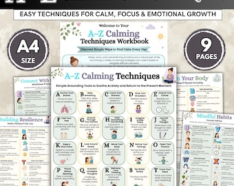 A-Z Calming Techniques Workbook, Anxiety Relief Printable, Mental Health PDF, Mindfulness Journal, Self Care Activity Book, Digital Download