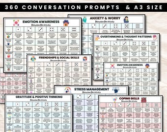 Mental Wellness Dice Discussion Activity Bundle, Therapy Conversation Prompts, Counseling Worksheets, Instant Download