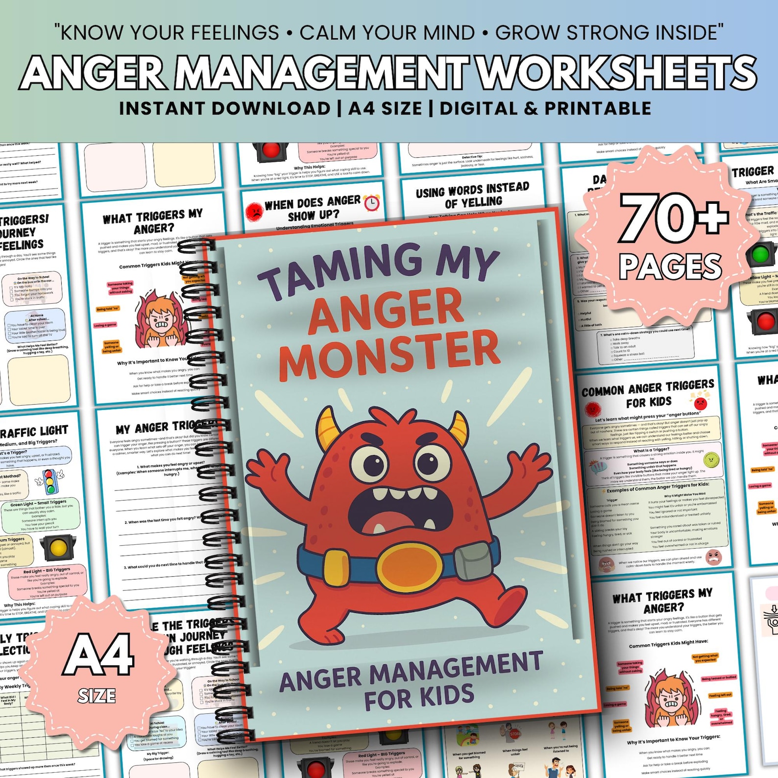 Anger Management Worksheets for Kids, Kids Anger Help, Anger Guide ...