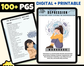 100+ Pages Depression Journal Bundle |  Depression Workbook | Worksheets Coping Skills | Therapy Worksheets | Free Flashcards | Instant PDF