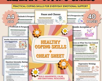 Healthy Coping Skills Cheat Sheet & Worksheets | Emotional Regulation and Anxiety Relief | 40 Pages Printable PDF