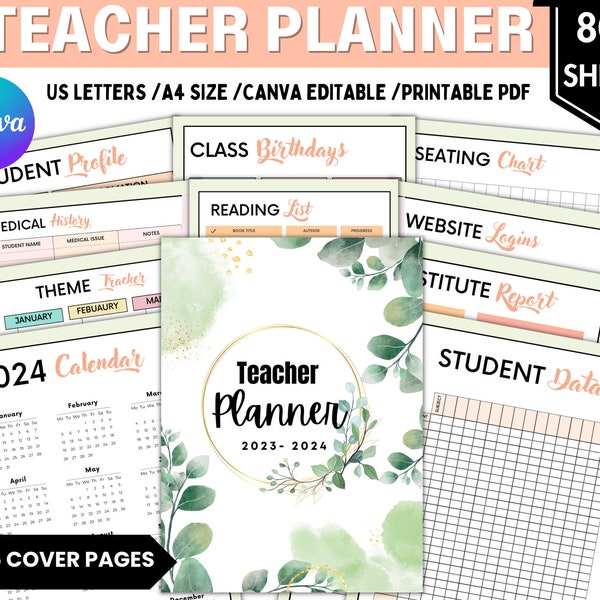 Lehrer Planer 2023-2024, druckbarer Stundenplaner, Akademischer Planer, Klassenzimmer Planer, Agenda, Letter Size, A4