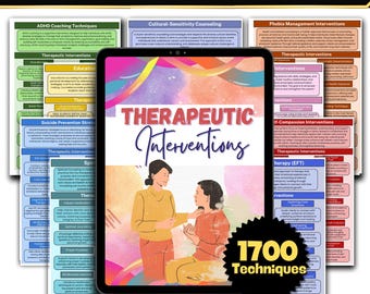 1700 Therapy Interventions, Mental Health Techniques, Therapy Cheat Sheet, Cognitive Behavioral, Digital Download, Psychotherapy Notes
