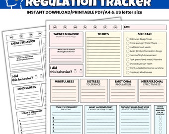 DBT emotion Regulation Tracker | Regulation Worksheets | DBT Worksheets | Digital Download | Emotions Regulation Tracker Printable