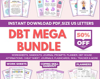 DBT Bundle Mega or Flashcard Hyperlinked | Therapy Worksheet | Dialectical Behavior Therapy | Therapy Tool | Coping Skill | Digital Download