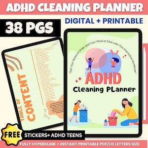 ADHD Cleaning Schedule Bundle  | Cleaning List | ADHD Cleaning Checklist | Fully Hyperlinked | Digital or Printable ADHD | Us Letter Size