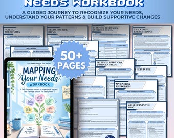 Mapping Your Needs Workbook PDF, Self Care & Boundaries Journal, 50 Page Needs Assessment Worksheets, Instant Digital Download
