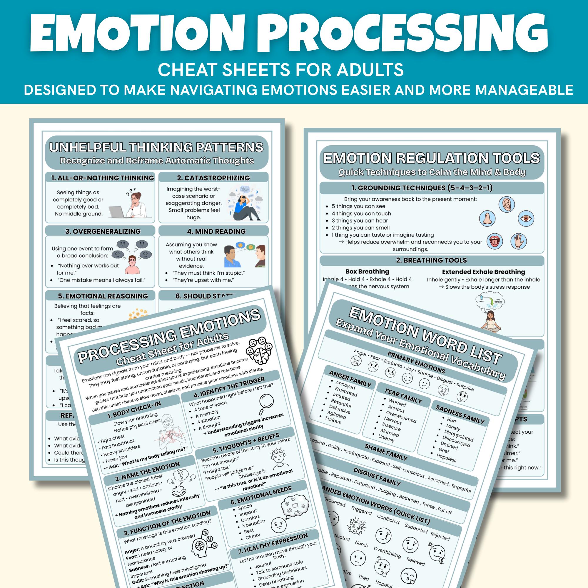 Emotion Priming Handout.pdf Emotion Processing Cheat Sheets for Adults | Counseling Tool Printable ...