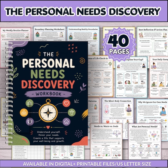 Mapping Your Needs Workbook, Personal Needs Discovery, Boundaries Rest Emotional Wellness Planner, Printable Self Care PDF Digital Download