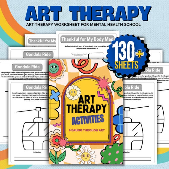 130+ Art Therapy Worksheets For Mental Health School, self esteem, Therapy Social Work, Therapeutic Worksheet, Digital PDF, Therapy Workbook