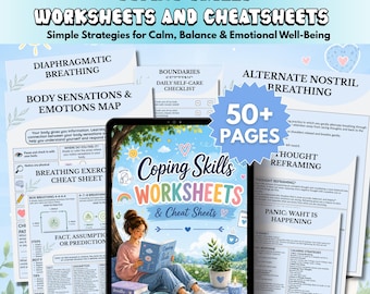 Coping Skills Worksheets, Emotional Regulation Workbook, Anxiety & Stress Relief, Therapy Worksheets, Mental Health Printable PDF