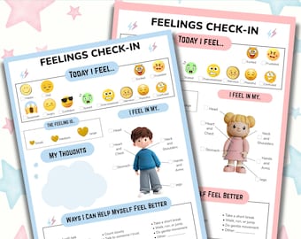 Feelings Check In | Emotions Worksheet for Kids | SEL Emotional Regulation Printable | Calm Down & Coping Skills | Instant Download