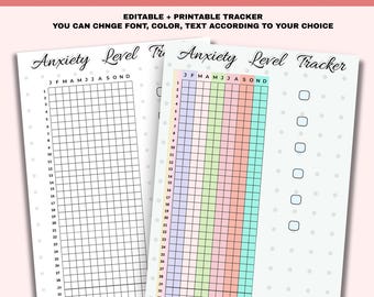 Anxiety Tracker Editable Printable | Anxiety Level Tracker | Mental Health Journal PDF | Self Care Planner