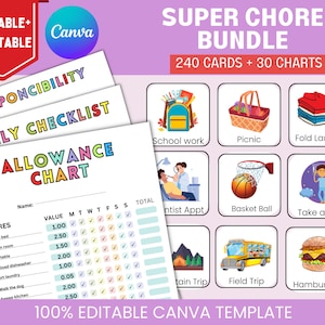 Bearbeitbares Aufgabendiagramm für mehrere Kinder, tägliche Checkliste, tägliche Routinekarten für Kinder, Tagesplaner für Kinder, printable + editierbar