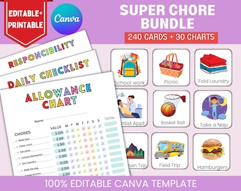 Bearbeitbares Aufgabendiagramm für mehrere Kinder, tägliche Checkliste, tägliche Routinekarten für Kinder, Tagesplaner für Kinder, printable + editierbar