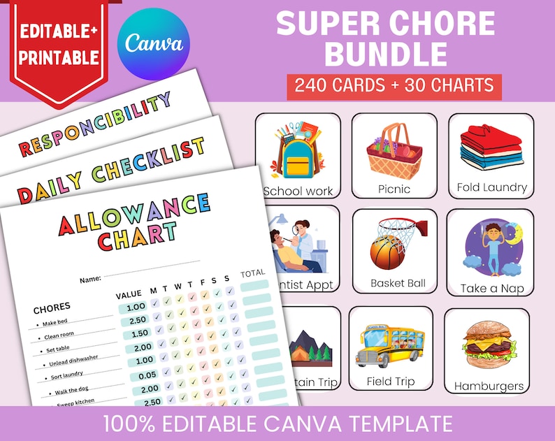 Editable Chore Chart For Multiple Kids Daily Checklist Canva Daily Editable chore chart for multiple kids daily checklist canva daily