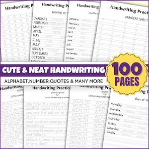 100 Page Neat Hand Writing Workbook| Practice Sheet Guide |  (Letters, Words, and Sentences) | Adults Kids Teens