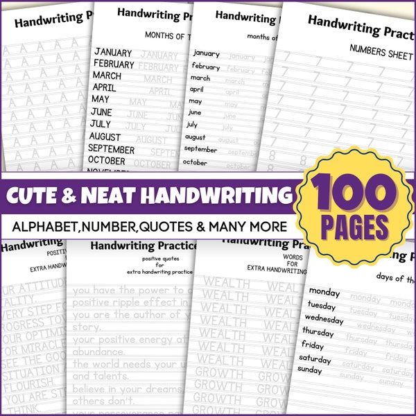 100 Page Neat Hand Writing Workbook| Practice Sheet Guide |  (Letters, Words, and Sentences) | Adults Kids Teens