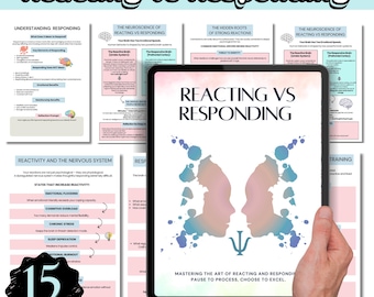 Emotional Regulation Workbook | Reacting vs Responding Worksheet PDF | Coping Skills Therapy | Anxiety, Stress & Self Awareness