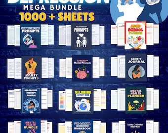 1000+ Pages Depression Journal Mega Bundle | Depression Workbook | Worksheets Coping Skills | Therapy Worksheets | Instant PDF