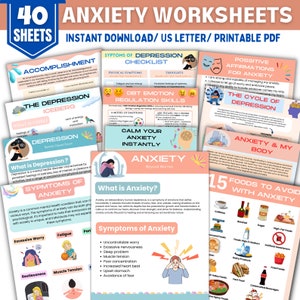 Anxiety bundle, anxiety worksheets, therapy tools, therapy worksheets, anxiety journal, therapy office decor, social psychology, DBT, CBT