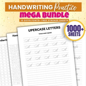Handschriftoefening Megabundel 1000+pagina's | Afdrukbare handschriftwerkbladen | Alfabetletters traceren | Oefenbladen | Cursieve tracering