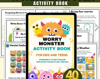 Sorgenmonster-Aktivitätenpaket, beratende Aktivitäten, Schulcoaching, Therapieinstrumente, Angstkinder Arbeitsblätter, digitaler Download