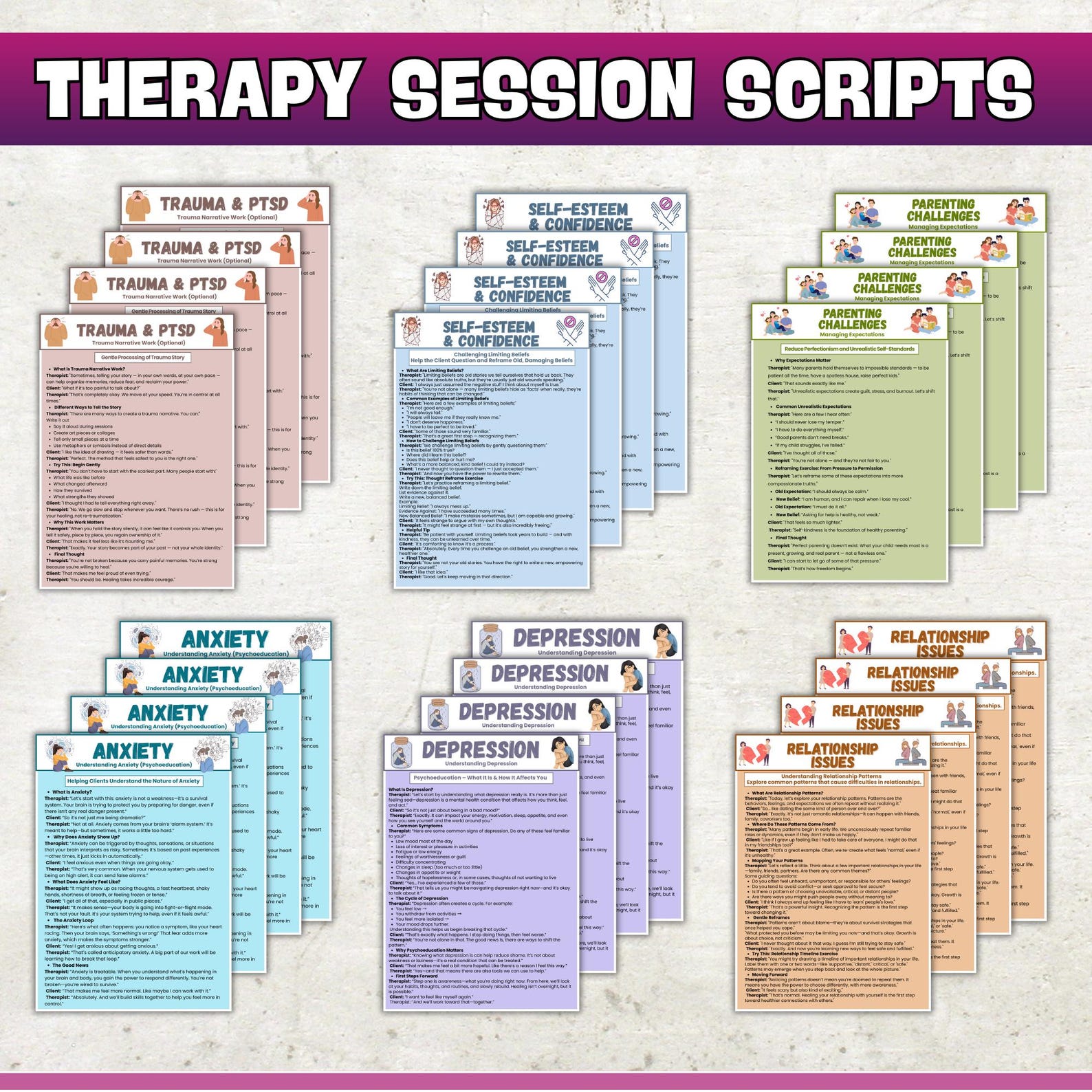 Therapy Session Scripts Guide, 100+ Sheets, Psychotherapy Tools, Mental ...