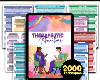 2000 Therapy Interventions, Mental Health Techniques, Therapy Cheat Sheet, Cognitive Behavioral, Digital Download, Psychotherapy Notes