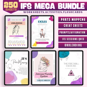 Pacote Mega IFS 250 páginas, sistema familiar interno, folha de terapia ifs, prompts de diário, download digital, planilha de sistemas, cartão de trauma ifs