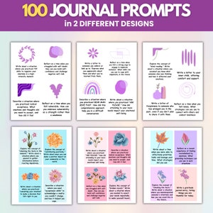 Puede incluir: Un conjunto de 100 indicaciones para el diario en dos dise&ntilde;os diferentes. Las indicaciones est&aacute;n impresas en tarjetas coloridas con ilustraciones florales. Las indicaciones est&aacute;n dise&ntilde;adas para ayudarte a reflexionar sobre tus emociones, practicar el autocuidado y desarrollar la confianza en ti mismo.