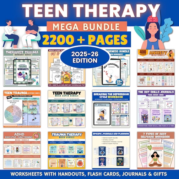 Teen Therapy Mega Bundle  2200+ Pages , Mindfulness for Teens, Therapy Activities Teens, Teen Therapist Tools, Teen Life Skills