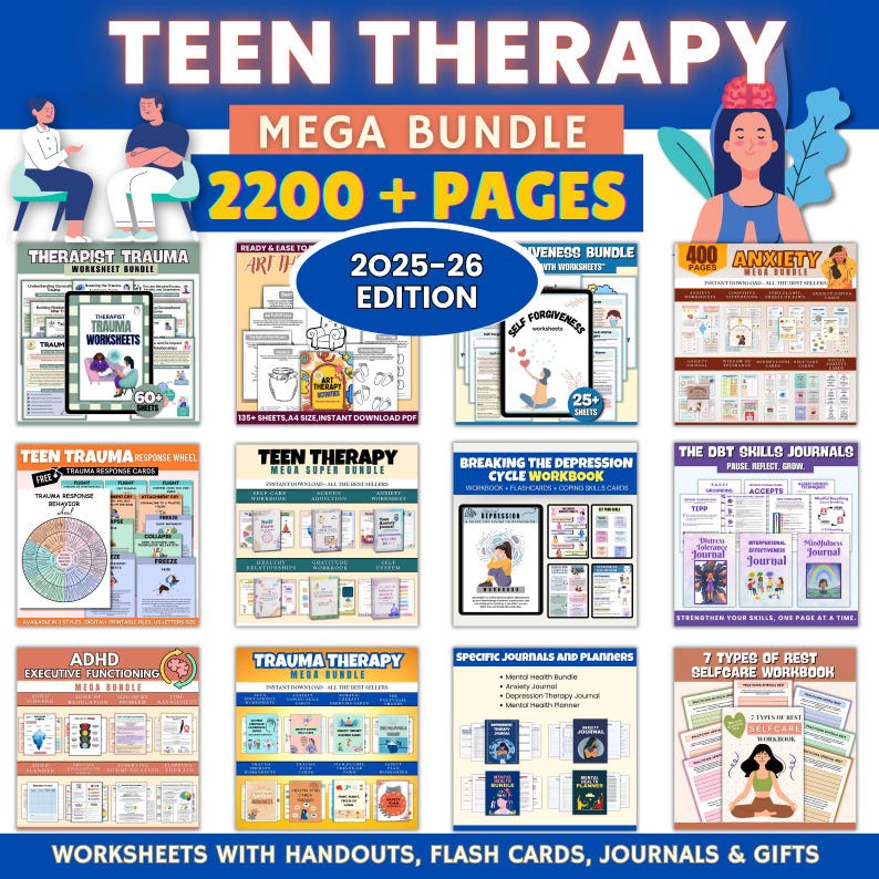 Teen Therapy Mega Bundle 2200+ Pages , Mindfulness for Teens, Therapy Activities Teens, Teen Therapist Tools, Teen Life Skills image 1