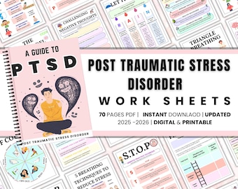 PTSDワークブック、トラウマサポート、メンタルエイド、PTSDチェックイン、トラウマ不安サポート、セラピーリソース、落ち着くためのキット、デジタル版と印刷可能なもの
