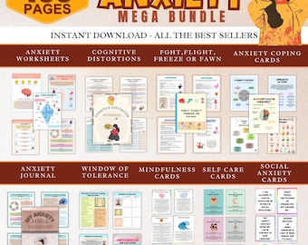 Anxiety Mega Bundle 400+ pages | Anxiety Worksheets | Therapy Tools | Mental Health Journal | Therapy Office Decor | Social Psychology