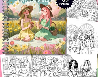 Besties Moment Cute And Girly Coloring Book, 40+ Coloring Sheets, Aesthetic Coloring Pages, Coloring for Best Friends, Friendship Activity