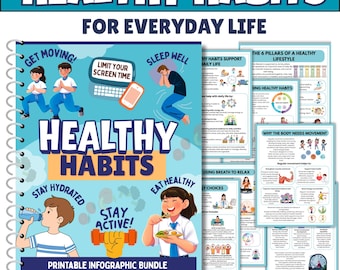 Healthy Habits Printable | Daily Routine & Wellness Infographics | Kids Teens Adults | Social Emotional Learning | Digital Download