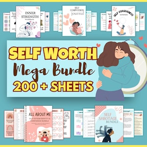 Paquete de autoestima Mega de más de 200 hojas / Libro de ejercicios para uno mismo / Carta de EE. UU. / Kit de autoestima / Descarga instantánea / Terapia para adolescentes / Hojas de trabajo para la confianza