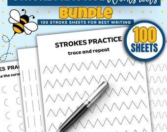 Stroke Handwriting Practice | 100 Sheets for Practice | Prinntable Handwriting | lettering Practice | Digial Download | Neat  Practice Sheet