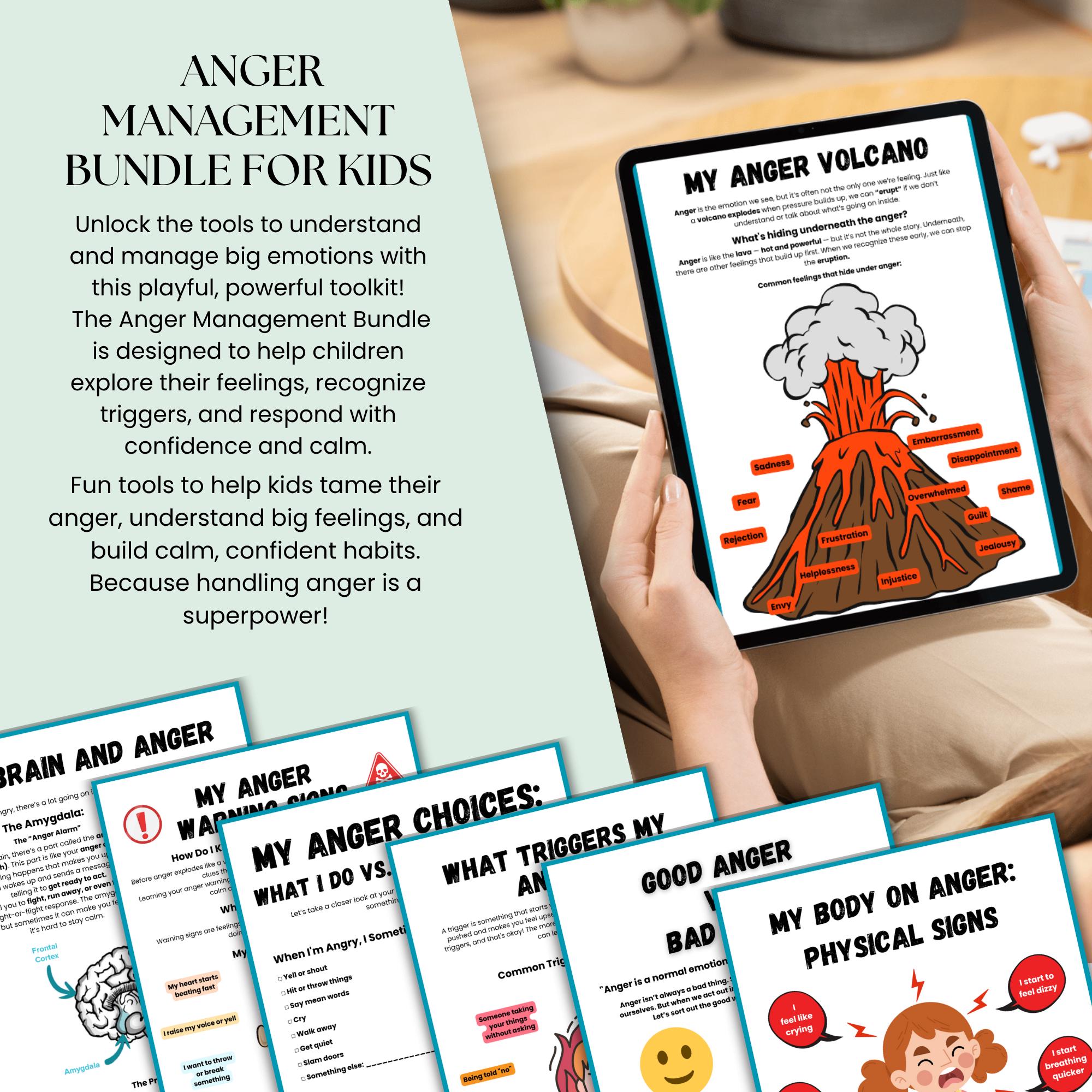 Anger Management Worksheets for Kids, Kids Anger Help, Anger Guide ...