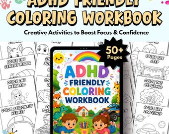 ADHD Coloring Book Printable | Kids Sensory Activity Pages Animals Space Dinosaurs Ocean | Focus Calm Instant Download PDF
