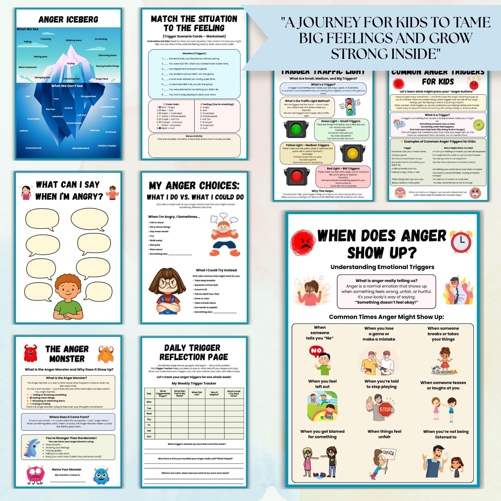 Anger Management Worksheets for Kids, Kids Anger Help, Anger Guide ...