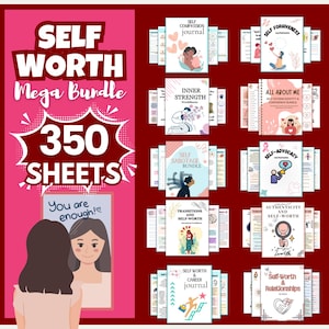Mega paquete de autoestima: más de 300 hojas, cuaderno de ejercicios para uno mismo, carta de EE. UU., kit de autoestima, descarga instantánea, terapia para adolescentes, hojas de trabajo para la confianza