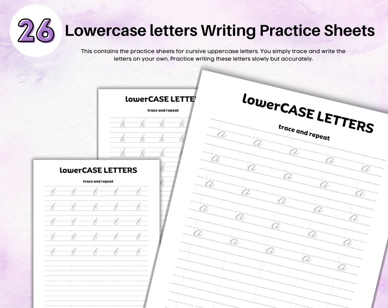 Cursive Handwriting Practice Worksheets for Kids, Printable Cursive Alphabet Letter Tracing, 100Pages of Cursive Writing, size US PDF image 4