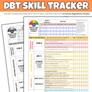 Rastreador de habilidades DBT para impressão tamanho carta dos EUA | Folha de exercícios de terapia | Terapia comportamental dialética | Cartões de habilidades dbt | Terapia dbt | Folha de dicas